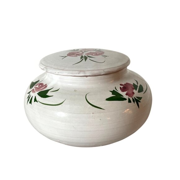 Vtg Hand-Painted French Rose Pottery Bowl with Lid Made in France White & Pink - Picture 3 of 10